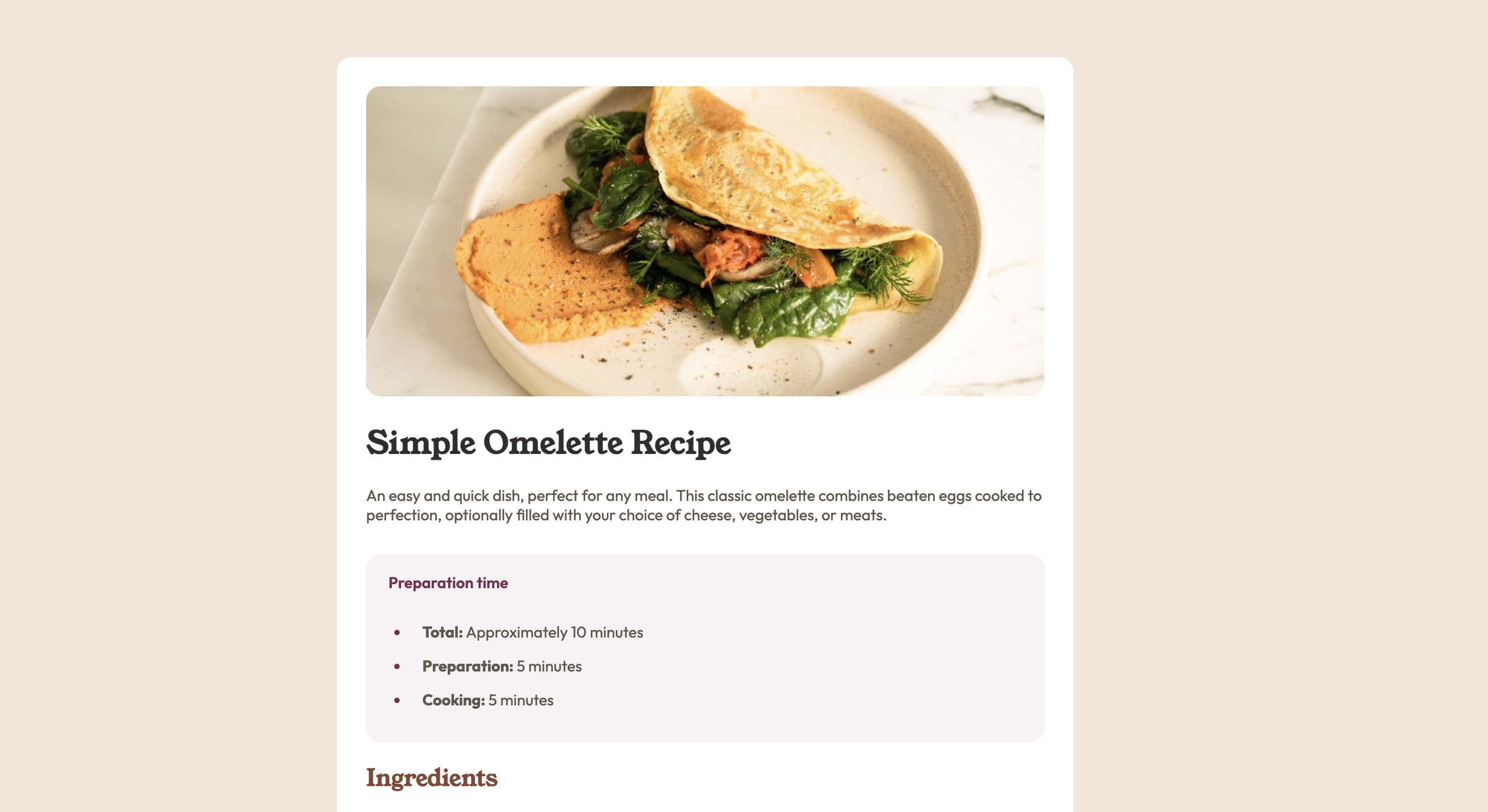 Recipe card screenshot